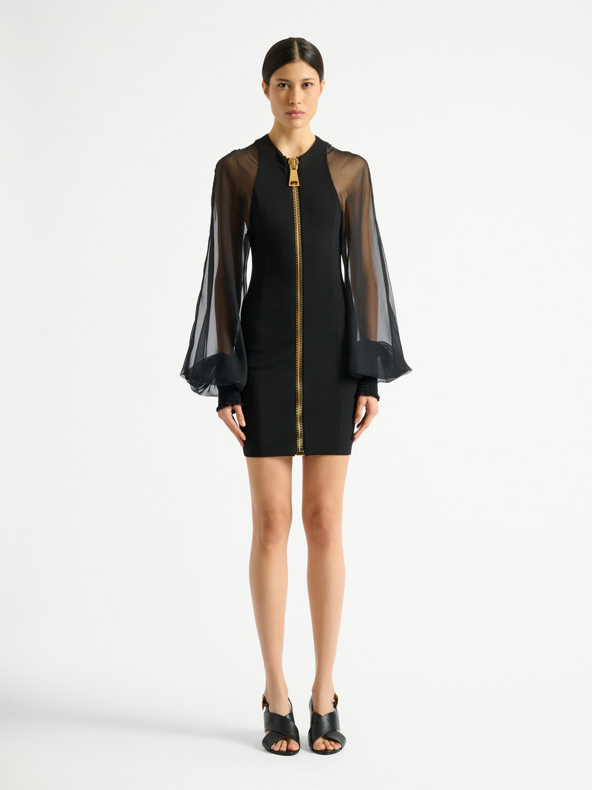 BALMAIN ZIPPED MIX COMPACT JERSEY SHORT DRESS - BEYMEN