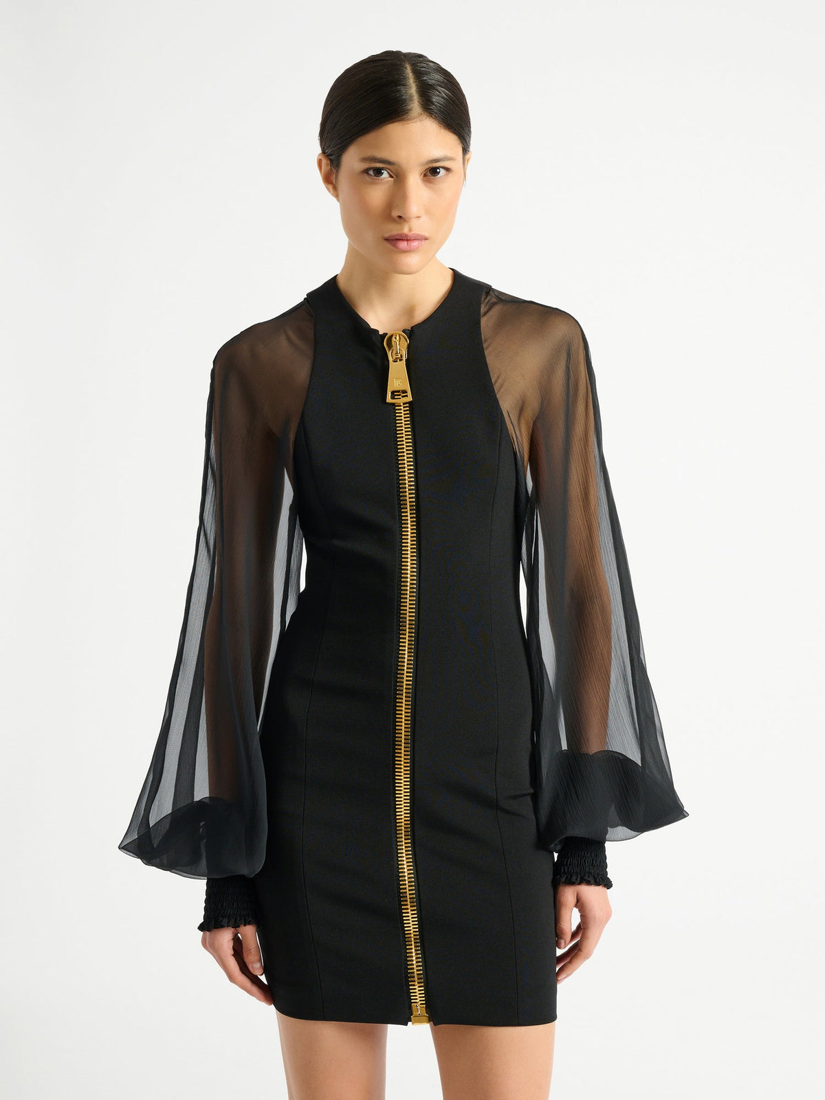 BALMAIN ZIPPED MIX COMPACT JERSEY SHORT DRESS - BEYMEN