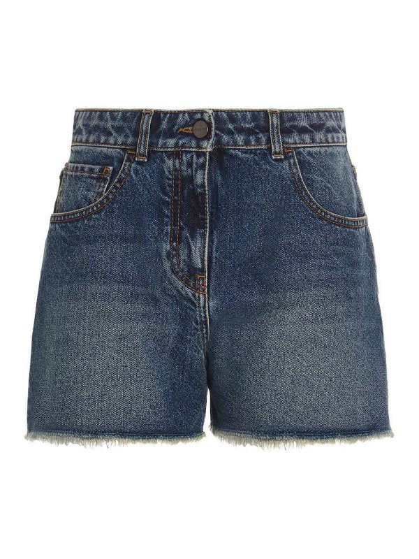 PALM ANGELS PALM INTARSIA DENIM SHORTS NAV - BEYMEN