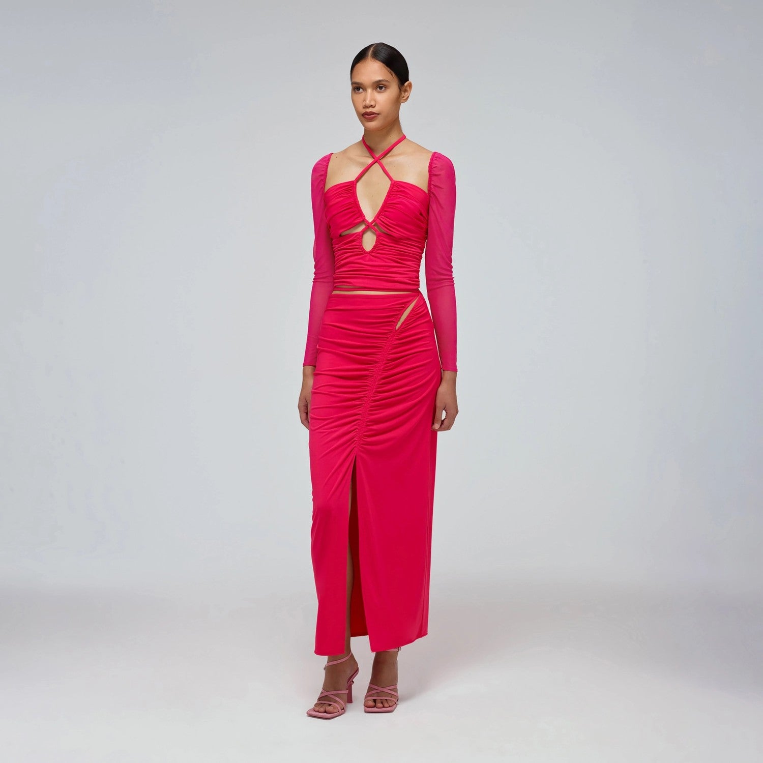 SELF PORTRAIT JERSEY GATHERED MIDI SKIRT - BEYMEN