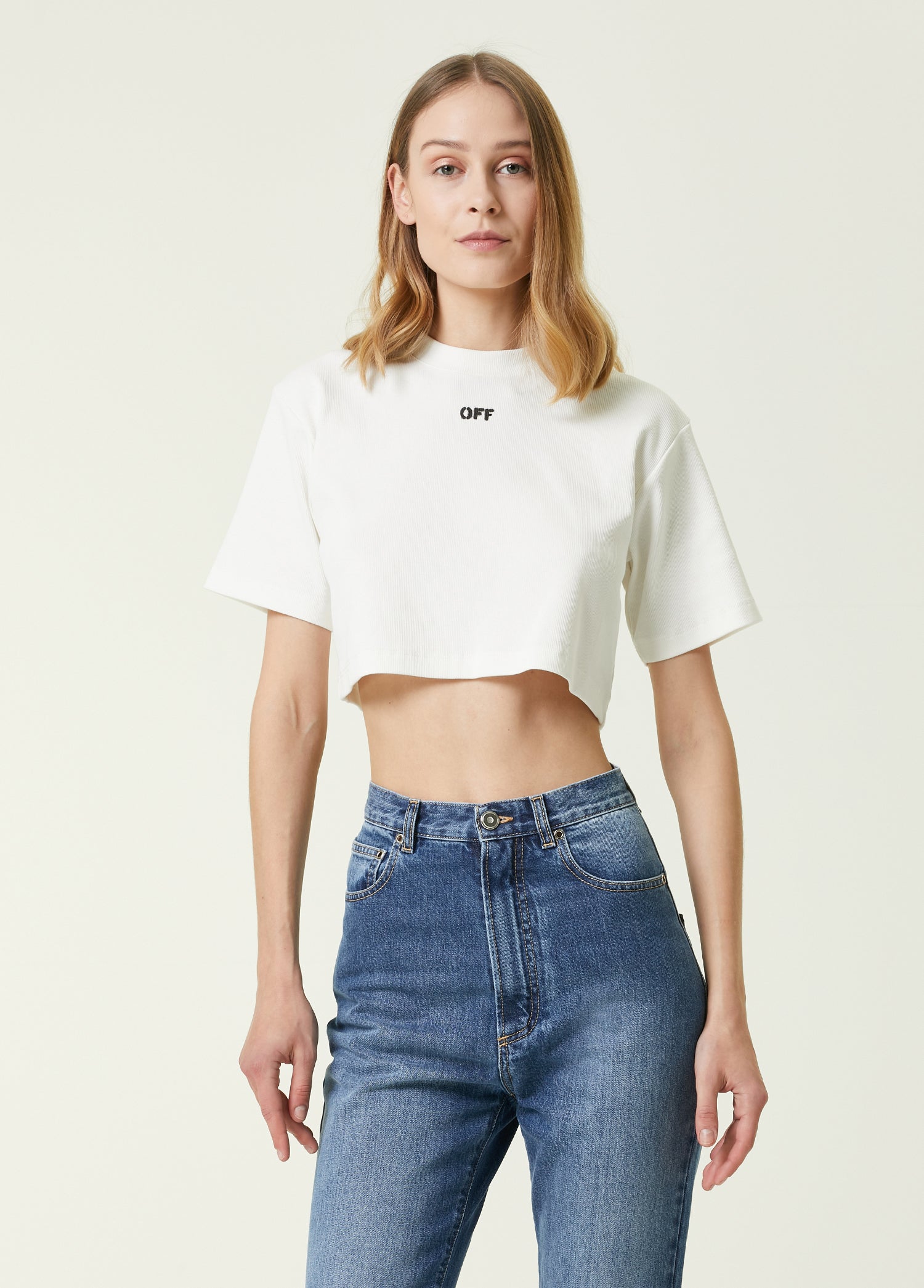 OFF-WHITE OFF STAMP RIBBED CROPPED TEE - BEYMEN