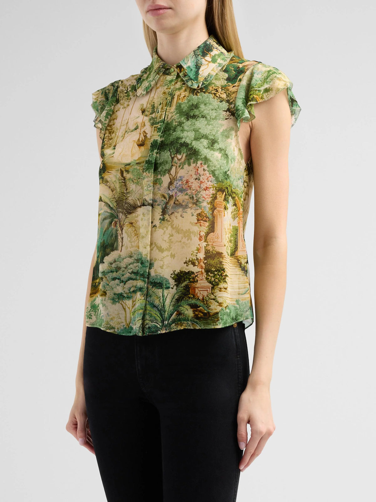 ALICE + OLIVIA MARTEL FLUTTER SLV BLOUSE - BEYMEN