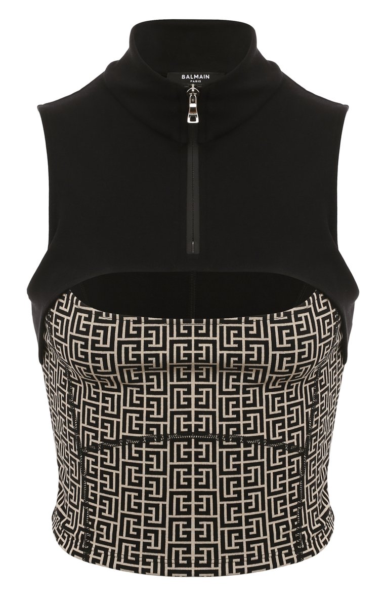 BALMAIN SLEEVELESS MONOGRAM CROP TOP - BEYMEN