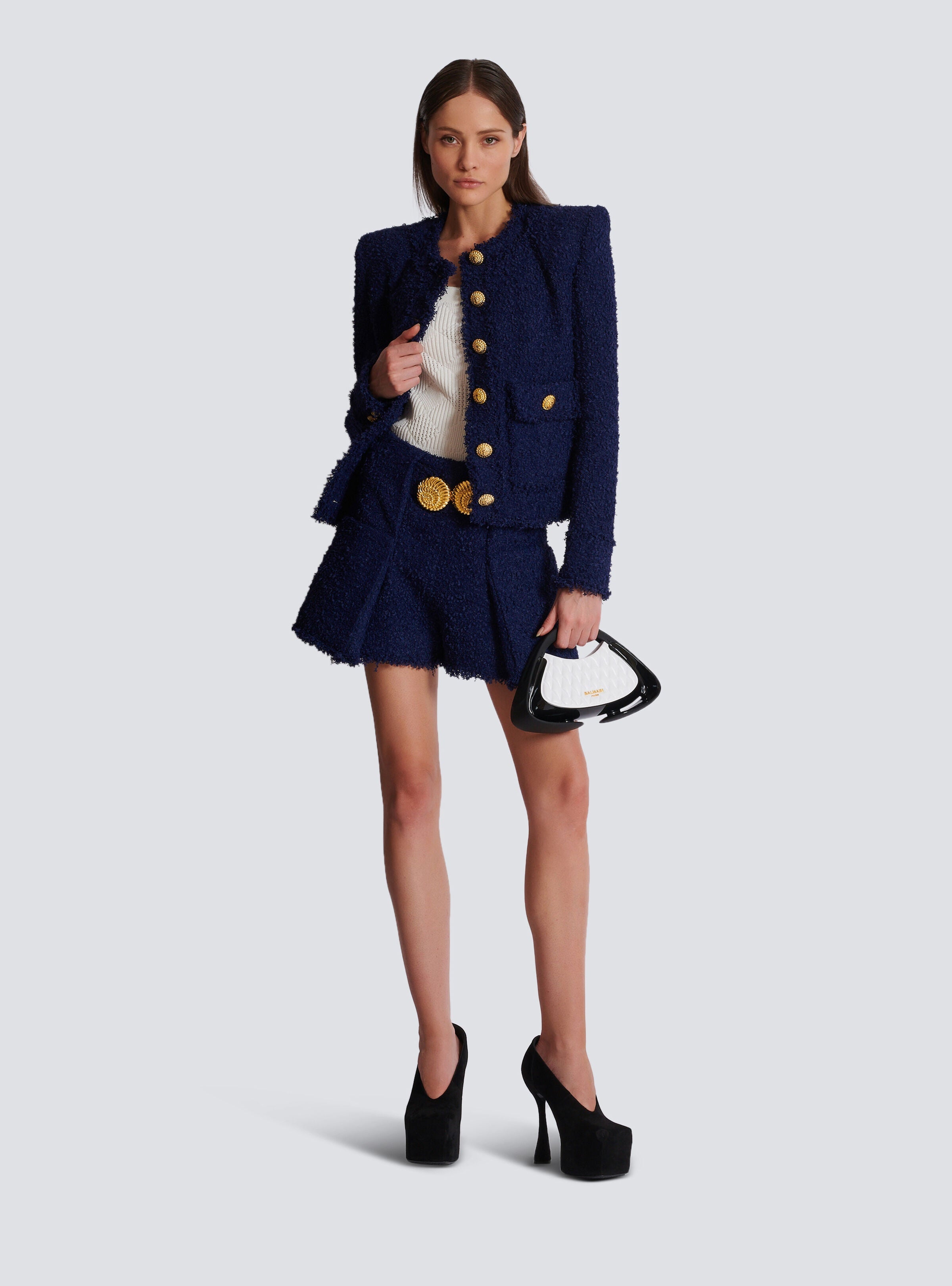 BALMAIN BELTED TWEED SHORTS - BEYMEN