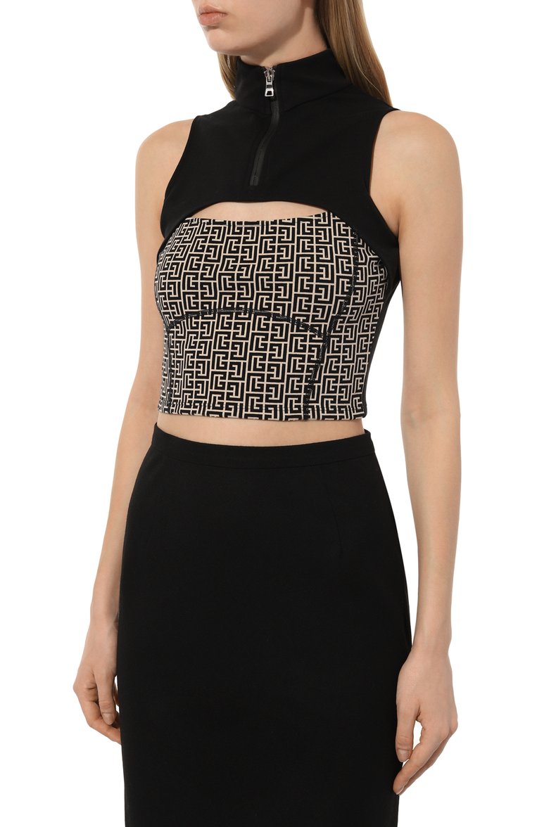 BALMAIN SLEEVELESS MONOGRAM CROP TOP - BEYMEN