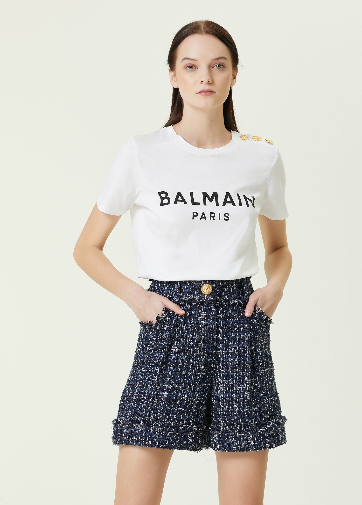 BALMAIN 3 BTN LOGO SS T-SHIRT - BEYMEN