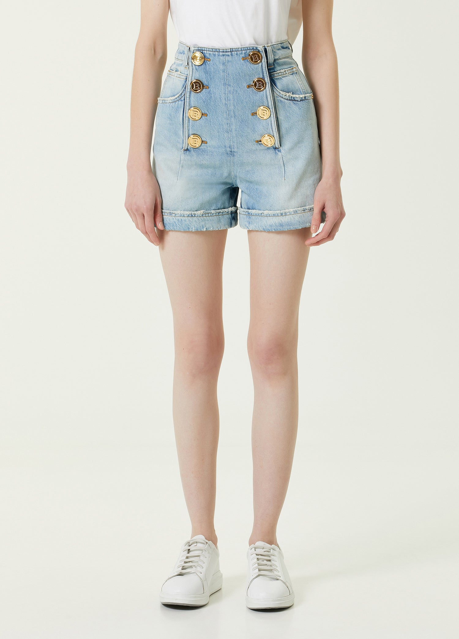 BALMAIN 8 BTN VINTAGE DENIM SHORT
