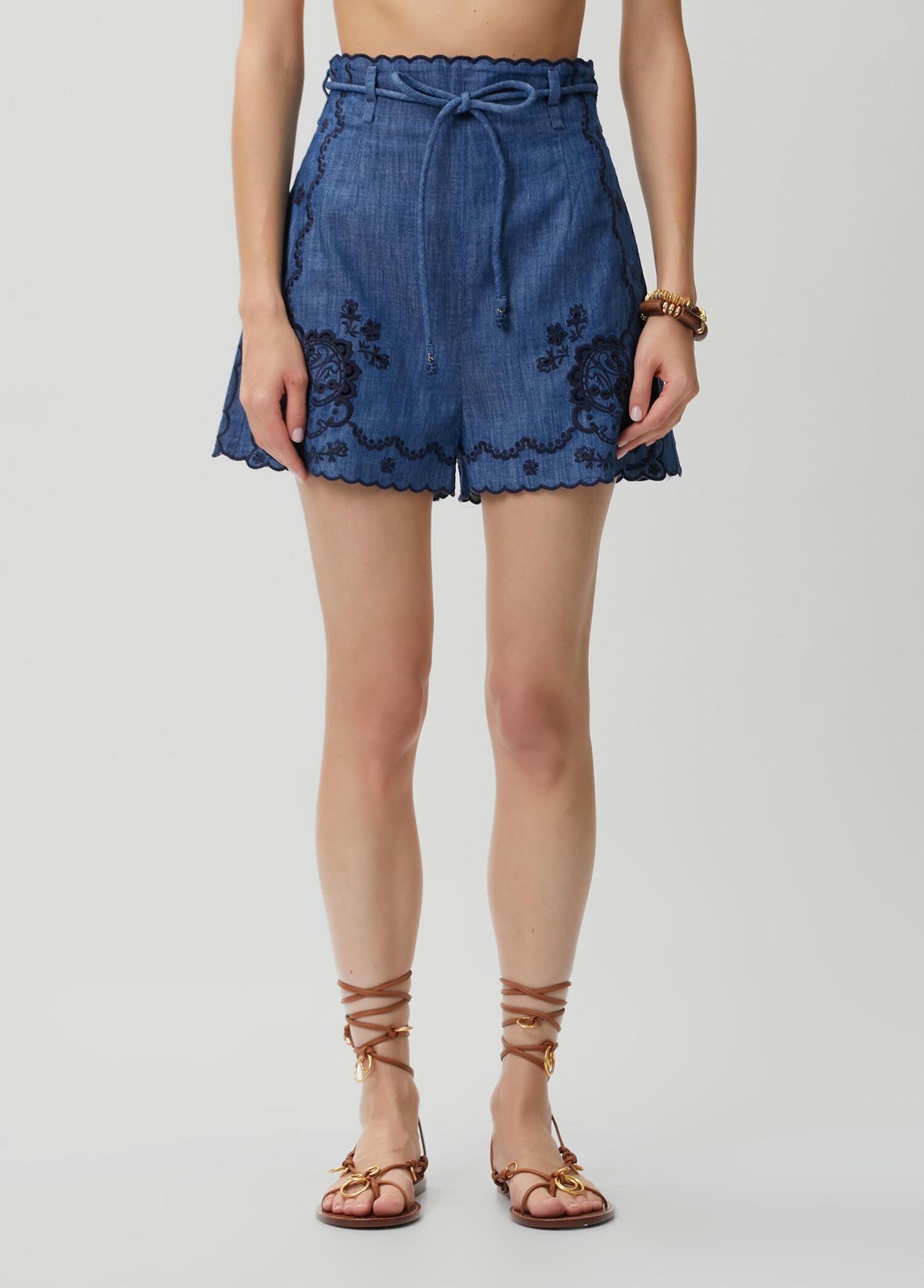 ZIMMERMAN ASTER EMBROIDERED DENIM SHORT - BEYMEN