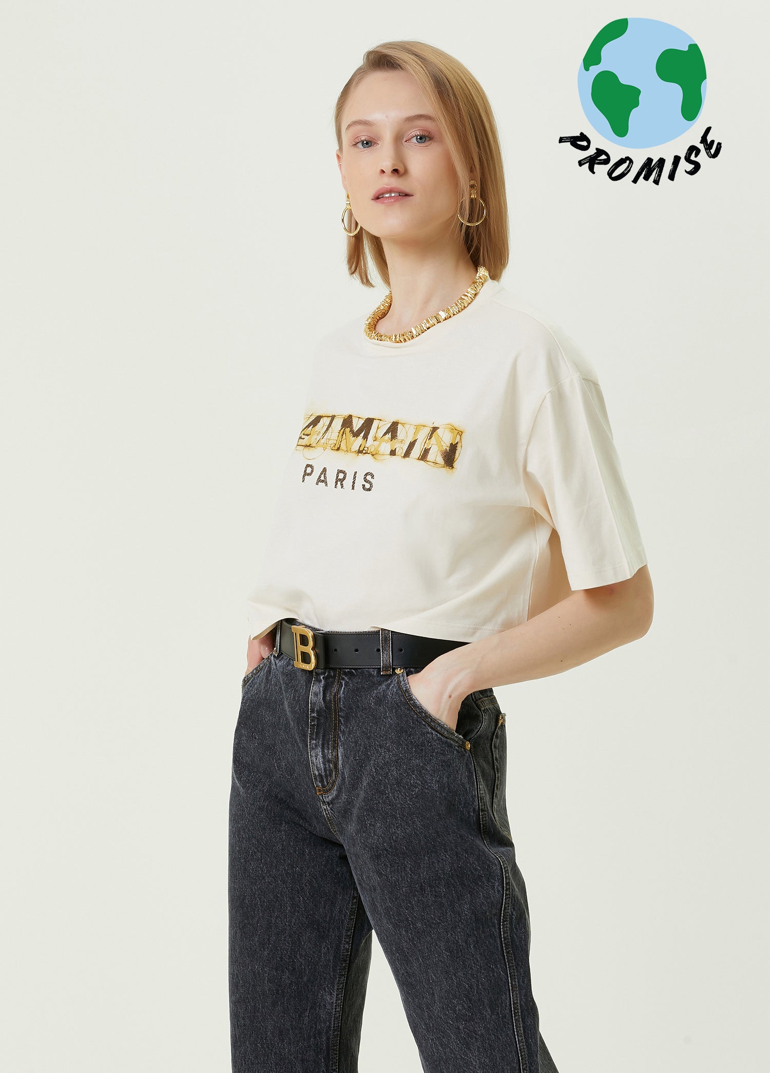 BALMAIN SS CROPPED T-SHIRT - BEYMEN