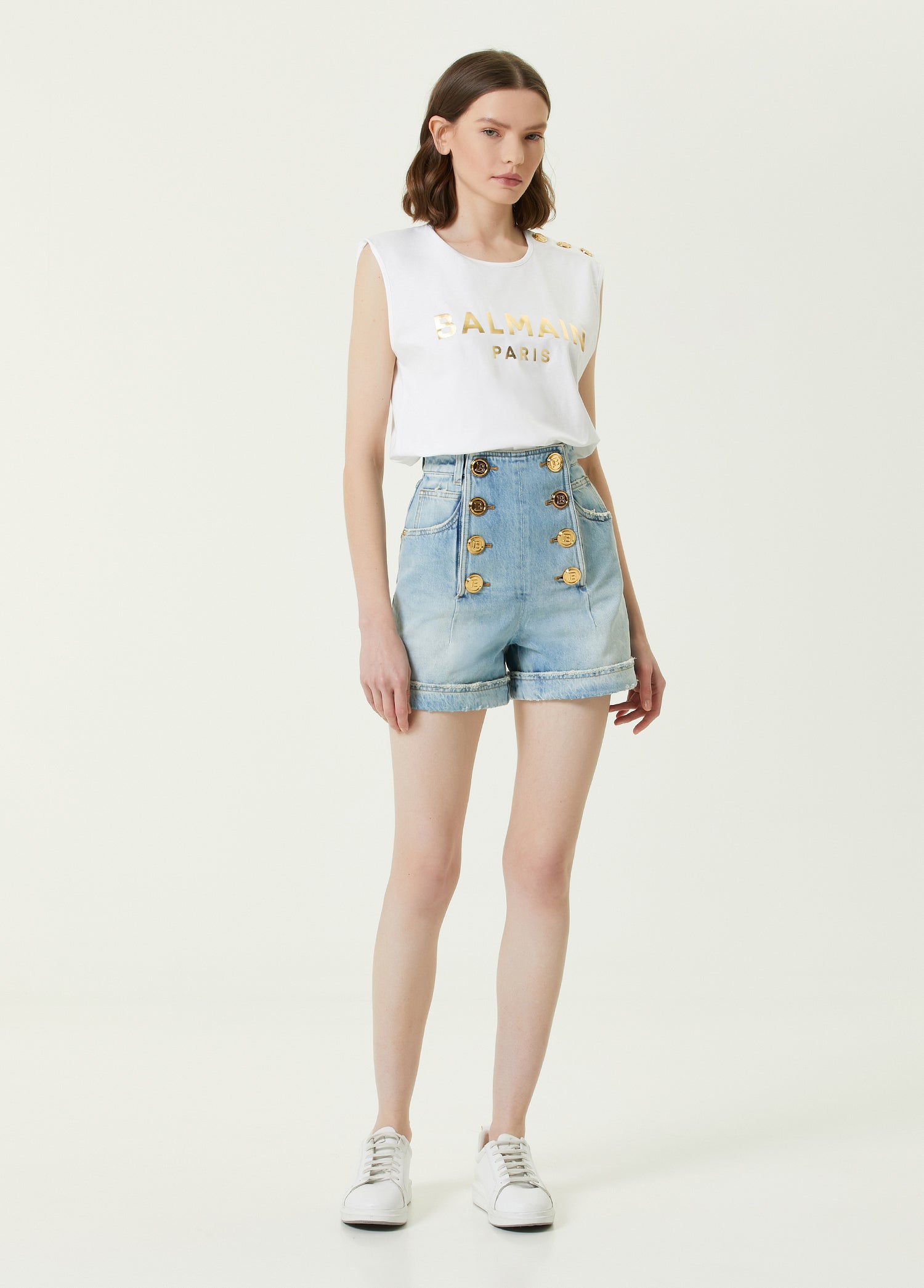 BALMAIN 8 BTN VINTAGE DENIM SHORT