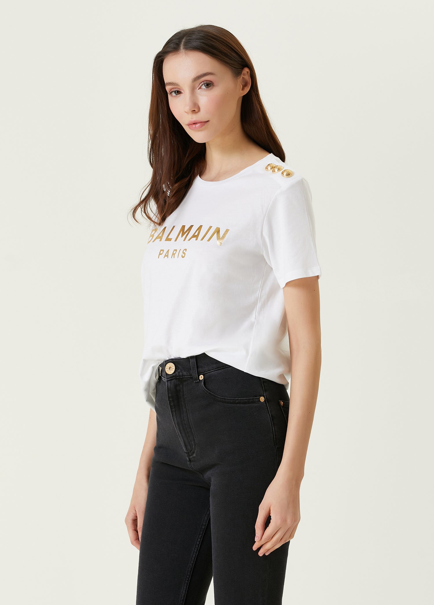 BALMAIN SS 3 BTN METALLIC T-SHIRT - BEYMEN