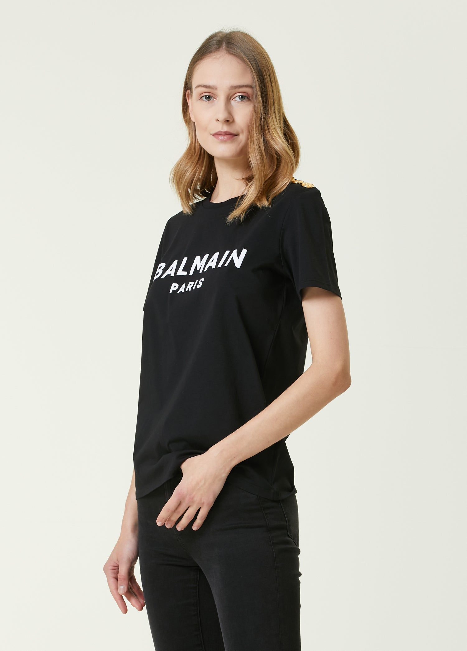 BALMAIN 3 BTN FLOCKED T-SHIRT - BEYMEN