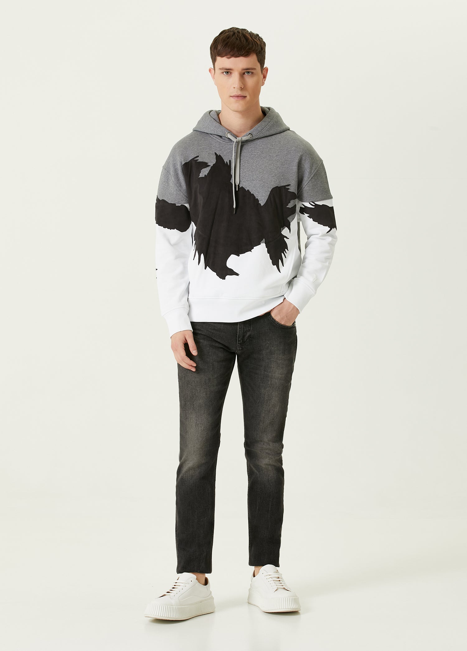 NEIL BARRETT THREE EYED RAVENS/01 HOODIE