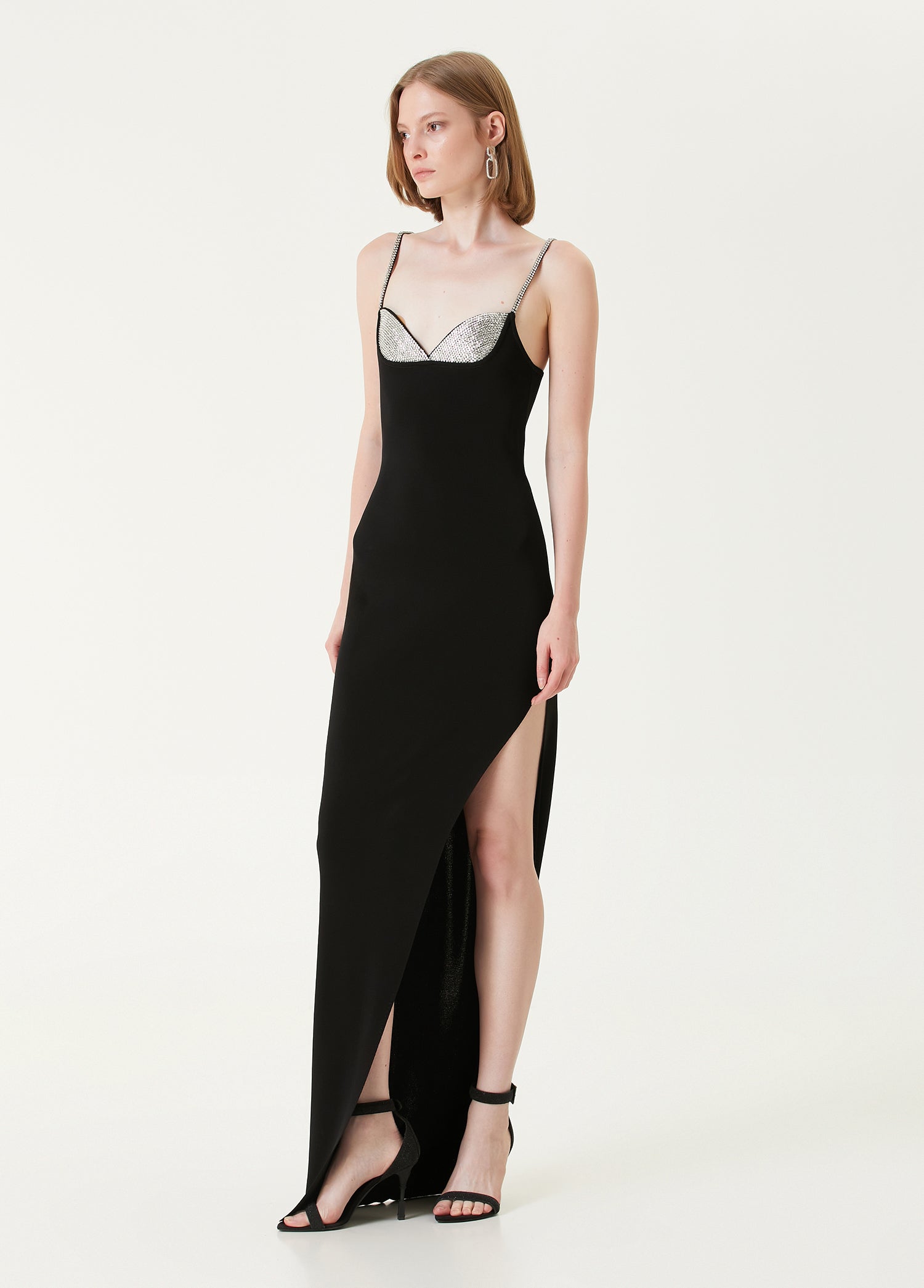 BALMAIN STRAP KNIT LONG SLIT DRESS - BEYMEN