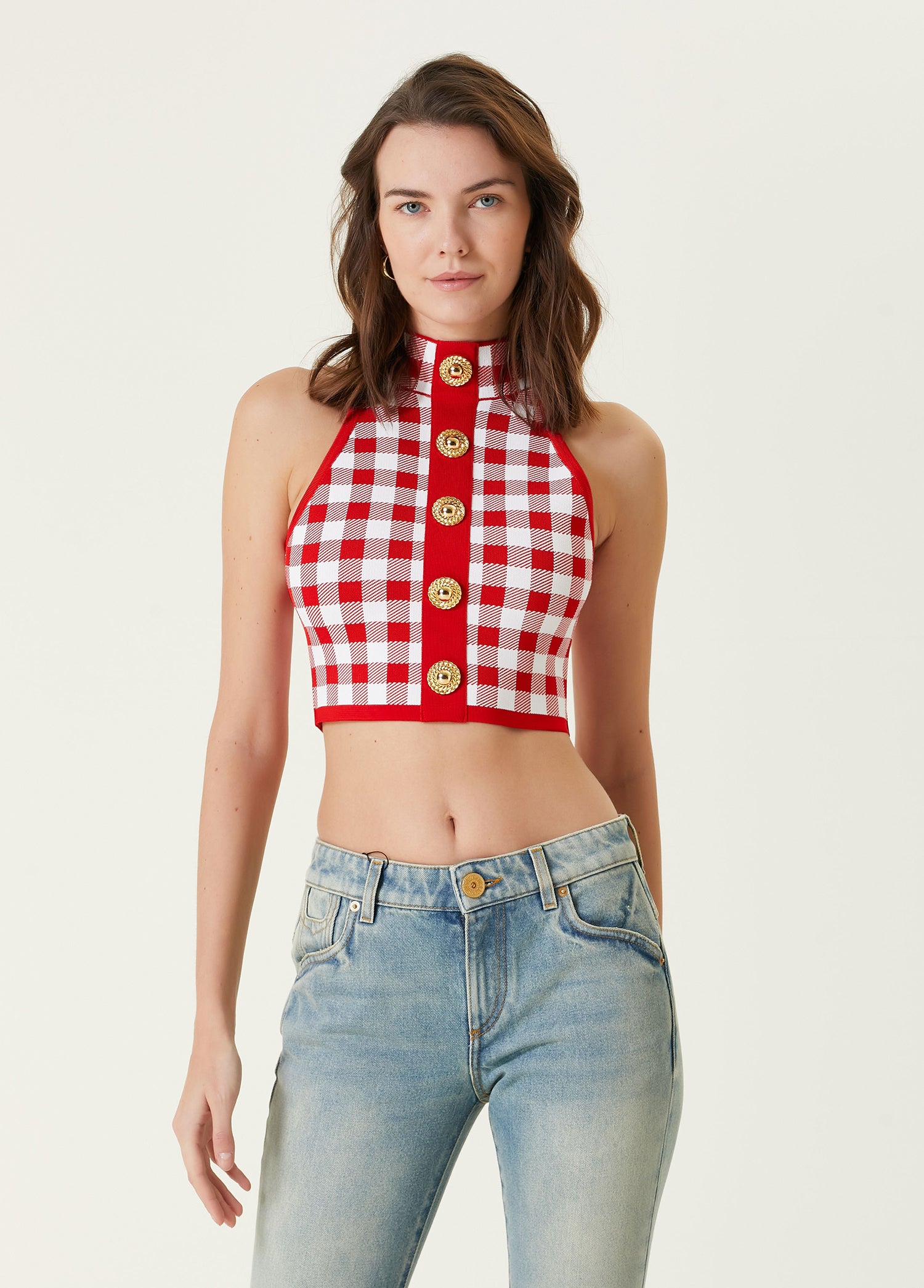 BALMAIN KNIT CROPPED TOP - BEYMEN