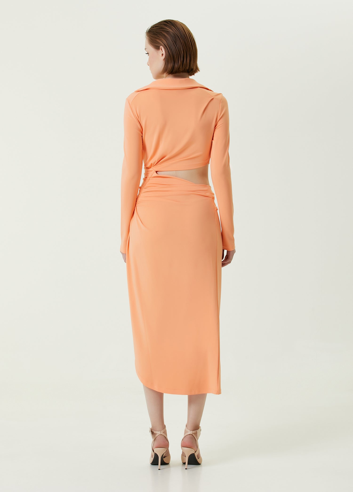 OFF-WHITE VI-CREPE DRAPED MIDI DRESS - BEYMEN