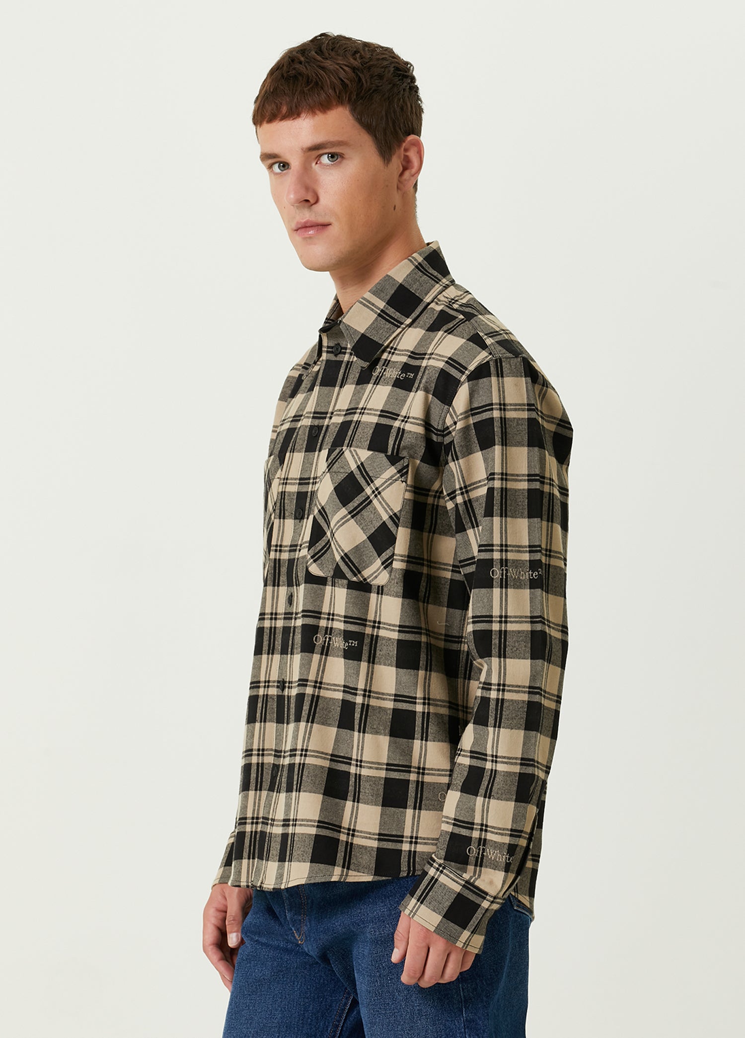 OFF-WHITE CHECK FLANN SHIRT BEIGE