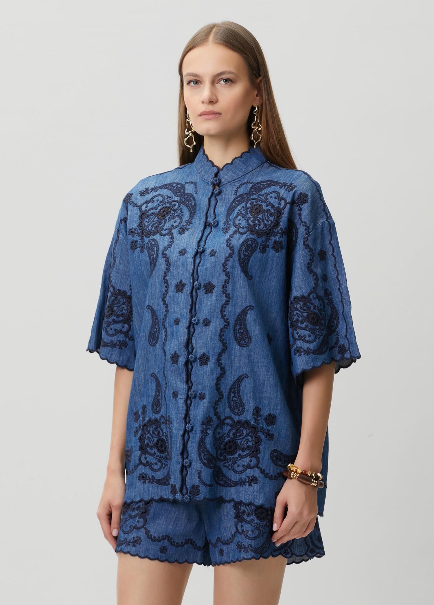 ZIMMERMAN ASTER EMBROIDERED DENIM SHIRT - BEYMEN