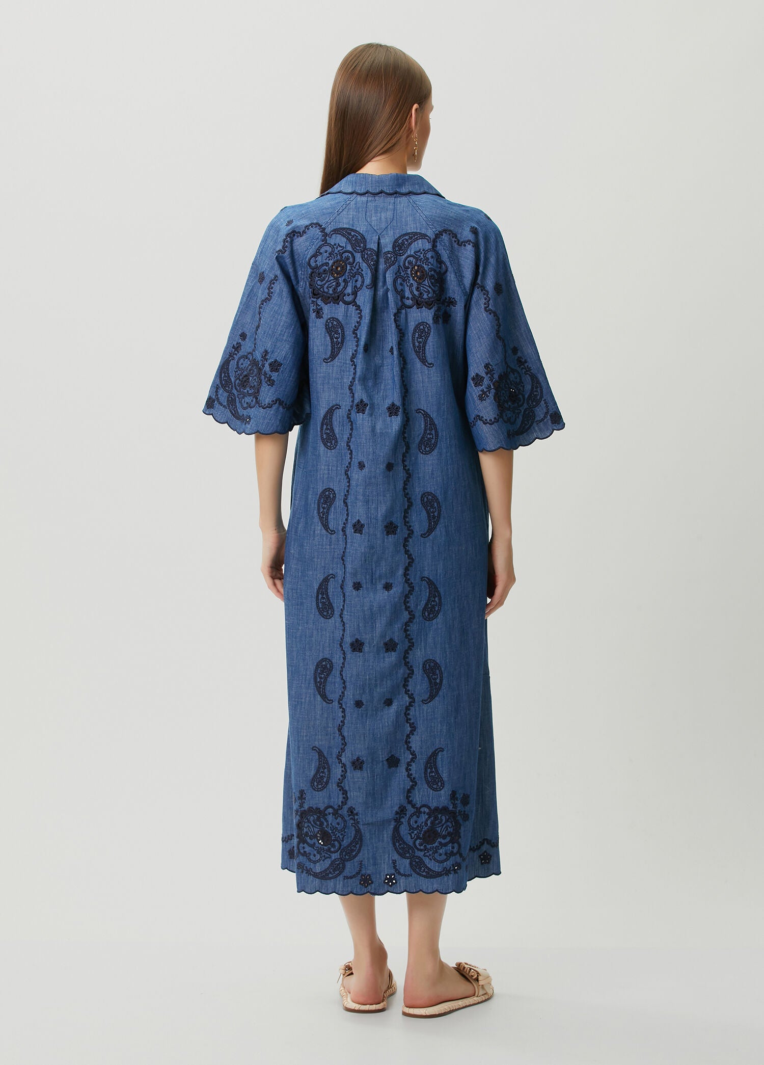 ZIMMERMAN ASTER EMBROIDERED DENIM MIDI - BEYMEN