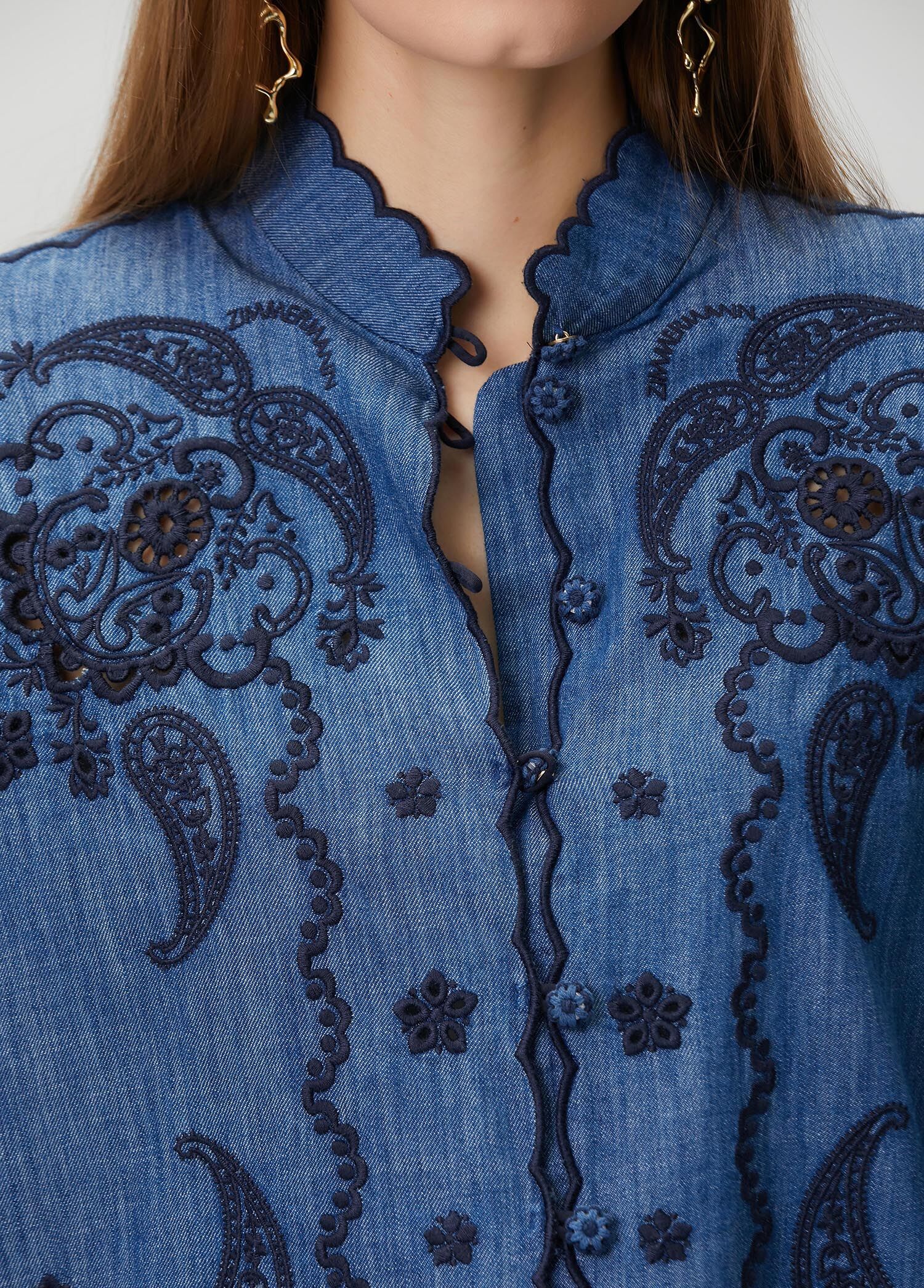 ZIMMERMAN ASTER EMBROIDERED DENIM SHIRT - BEYMEN