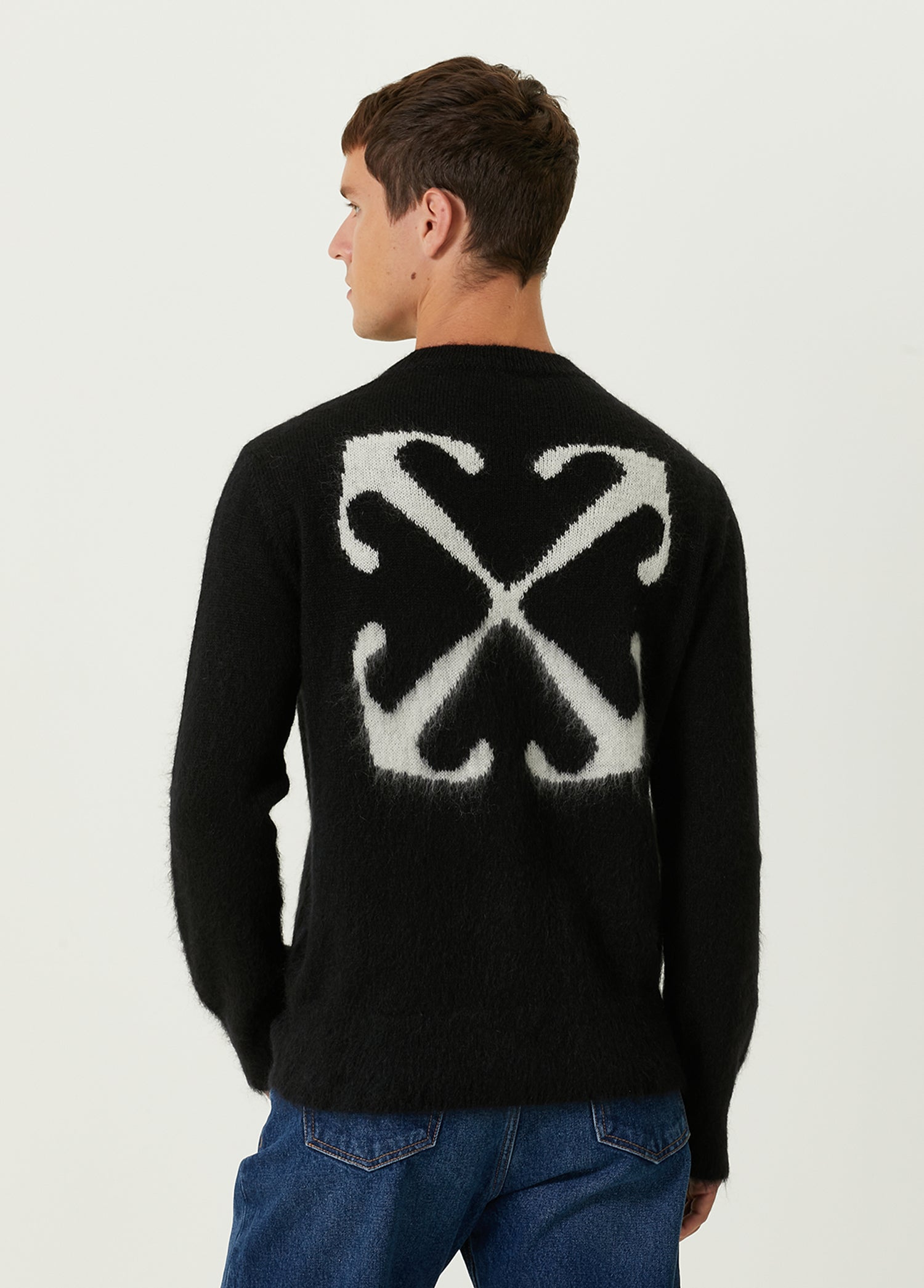 OFF WHITE MOHAIR ARROW KNIT CREWNECK - BEYMEN