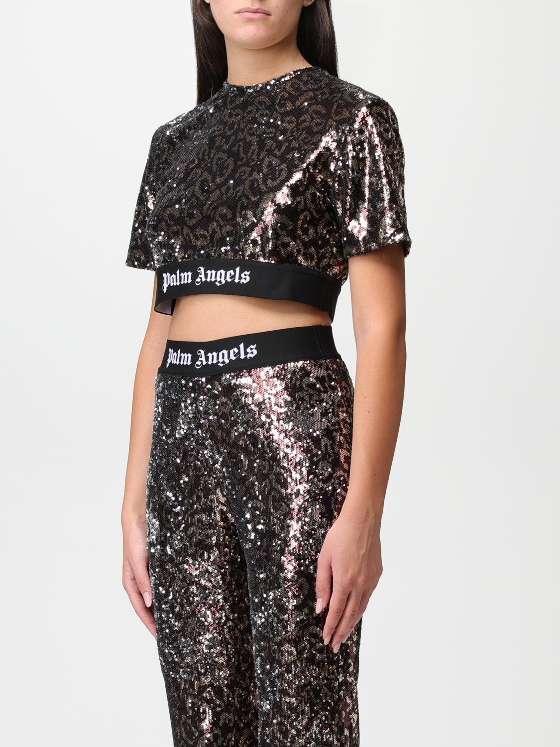 PALM ANGELS SEQUINS LOGO TAPE TEE - BEYMEN