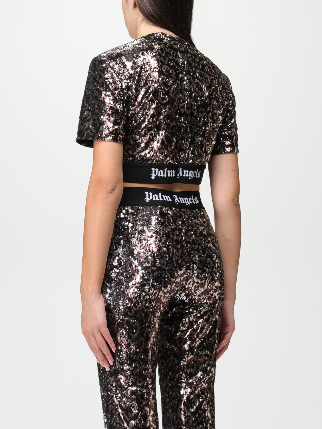 PALM ANGELS SEQUINS LOGO TAPE TEE - BEYMEN