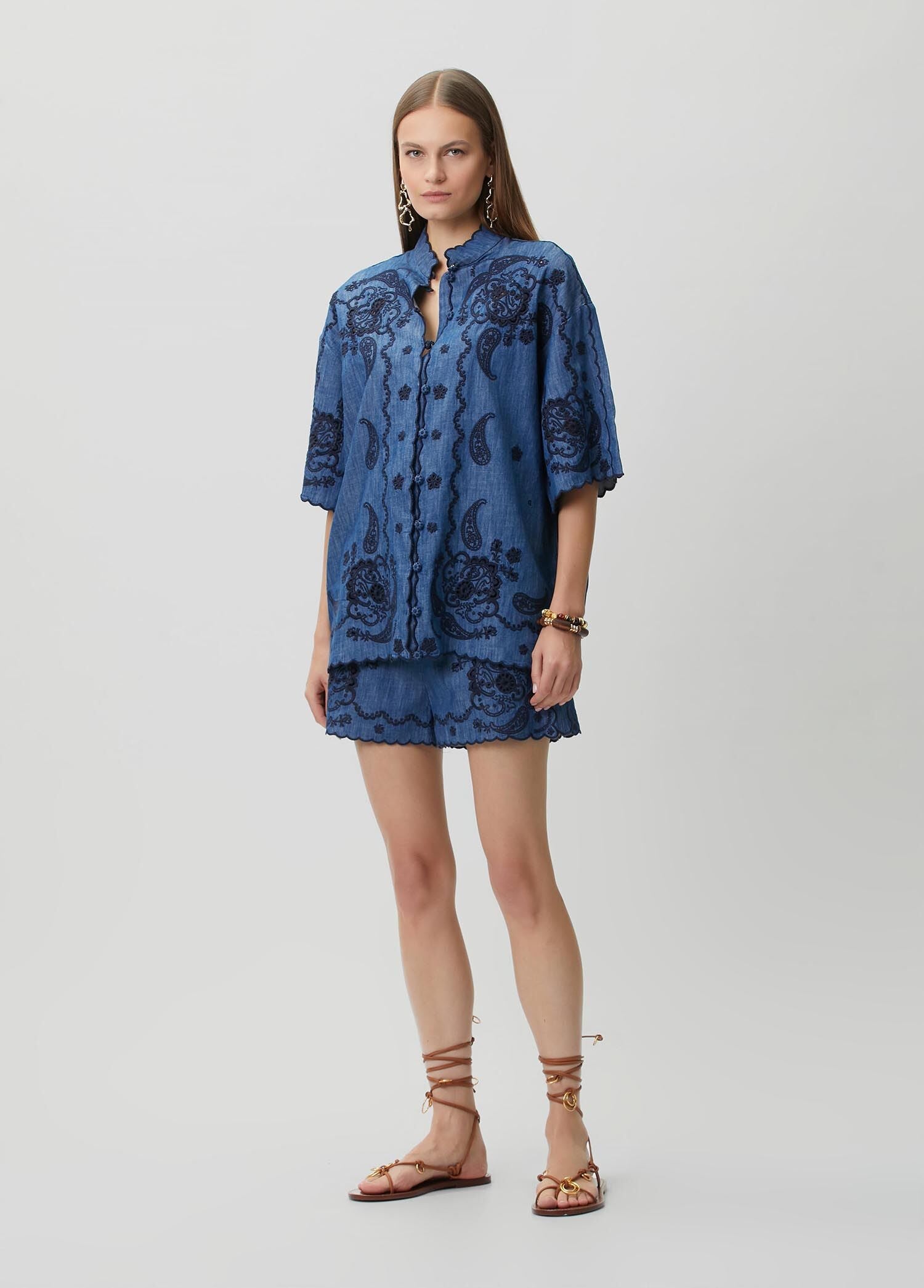 ZIMMERMAN ASTER EMBROIDERED DENIM SHORT - BEYMEN
