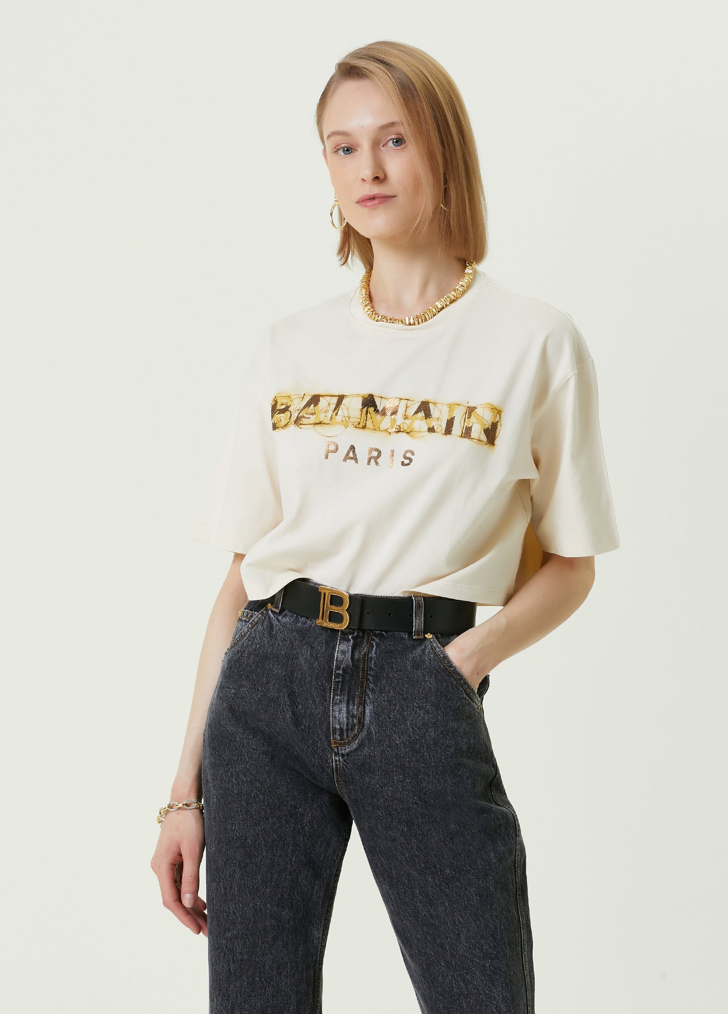 BALMAIN SS CROPPED T-SHIRT - BEYMEN
