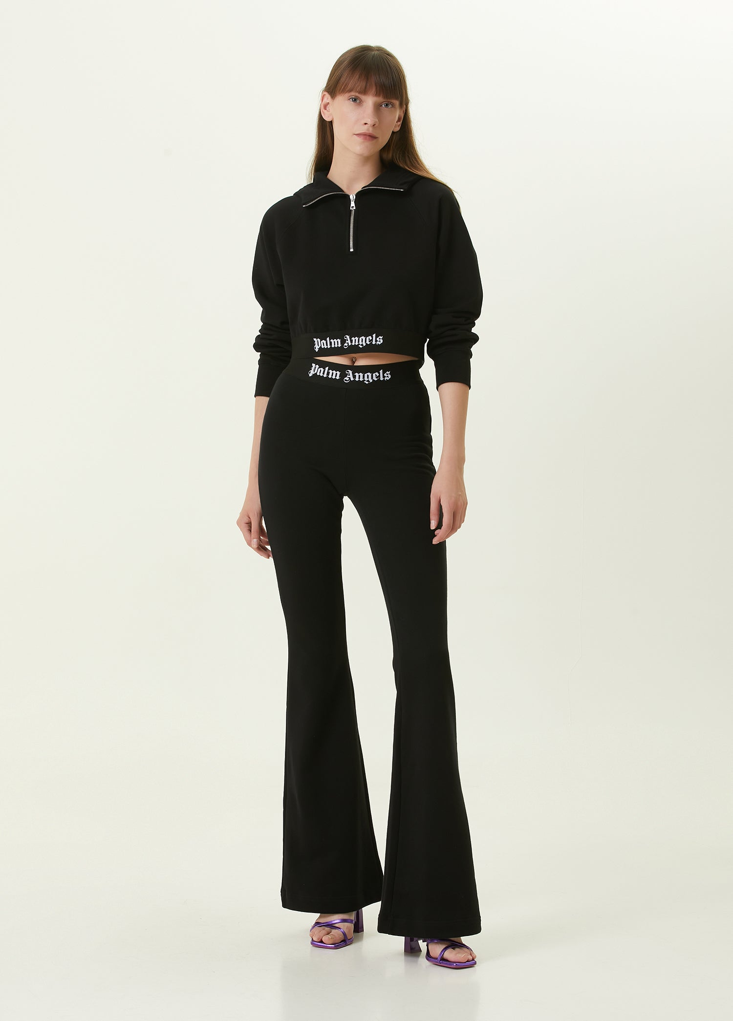 PALM ANGELS LOGO TAPE FLARE SWEATPANTS - BEYMEN