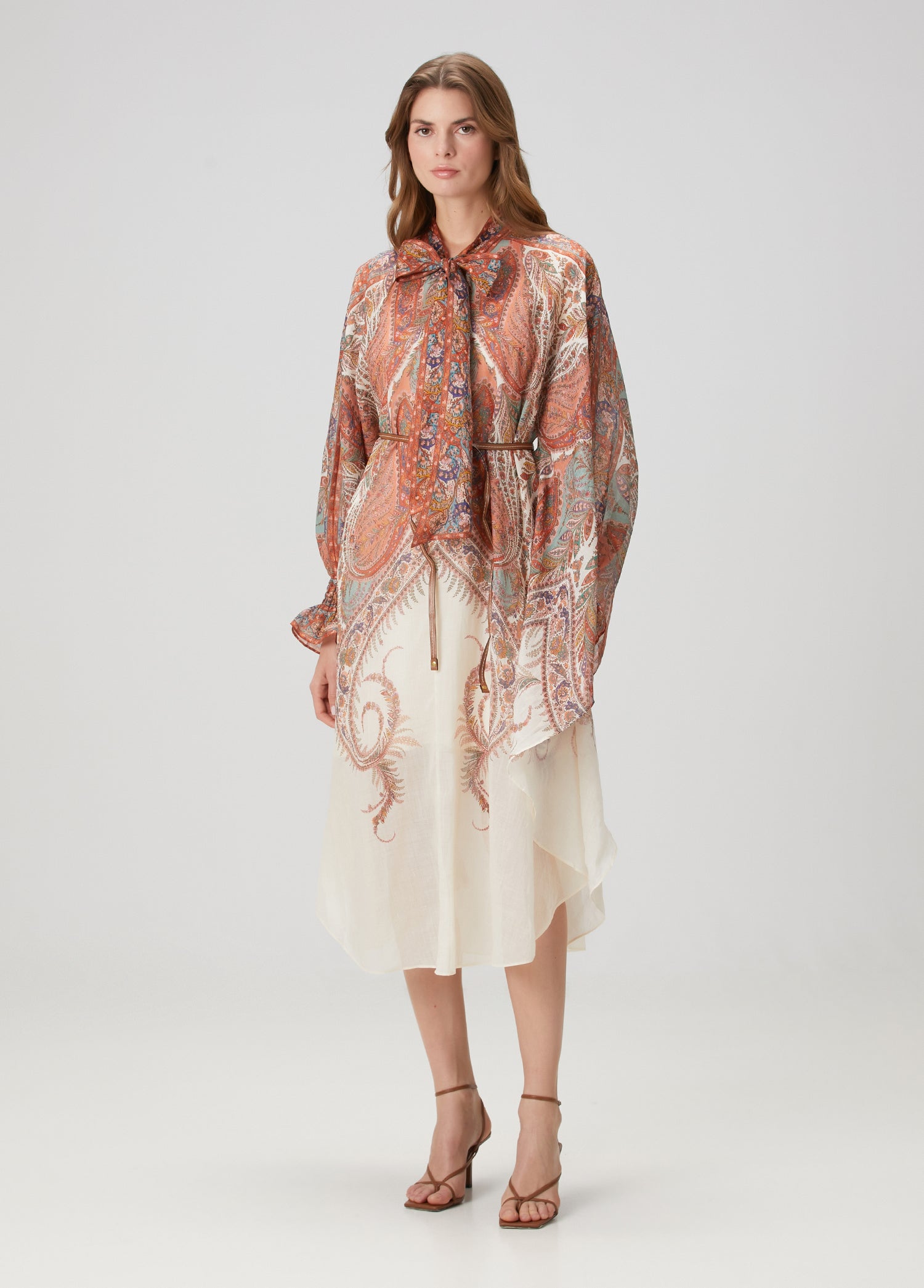 ZIMMERMAN RHIANNON TIE NECK MIDI DRESS - BEYMEN