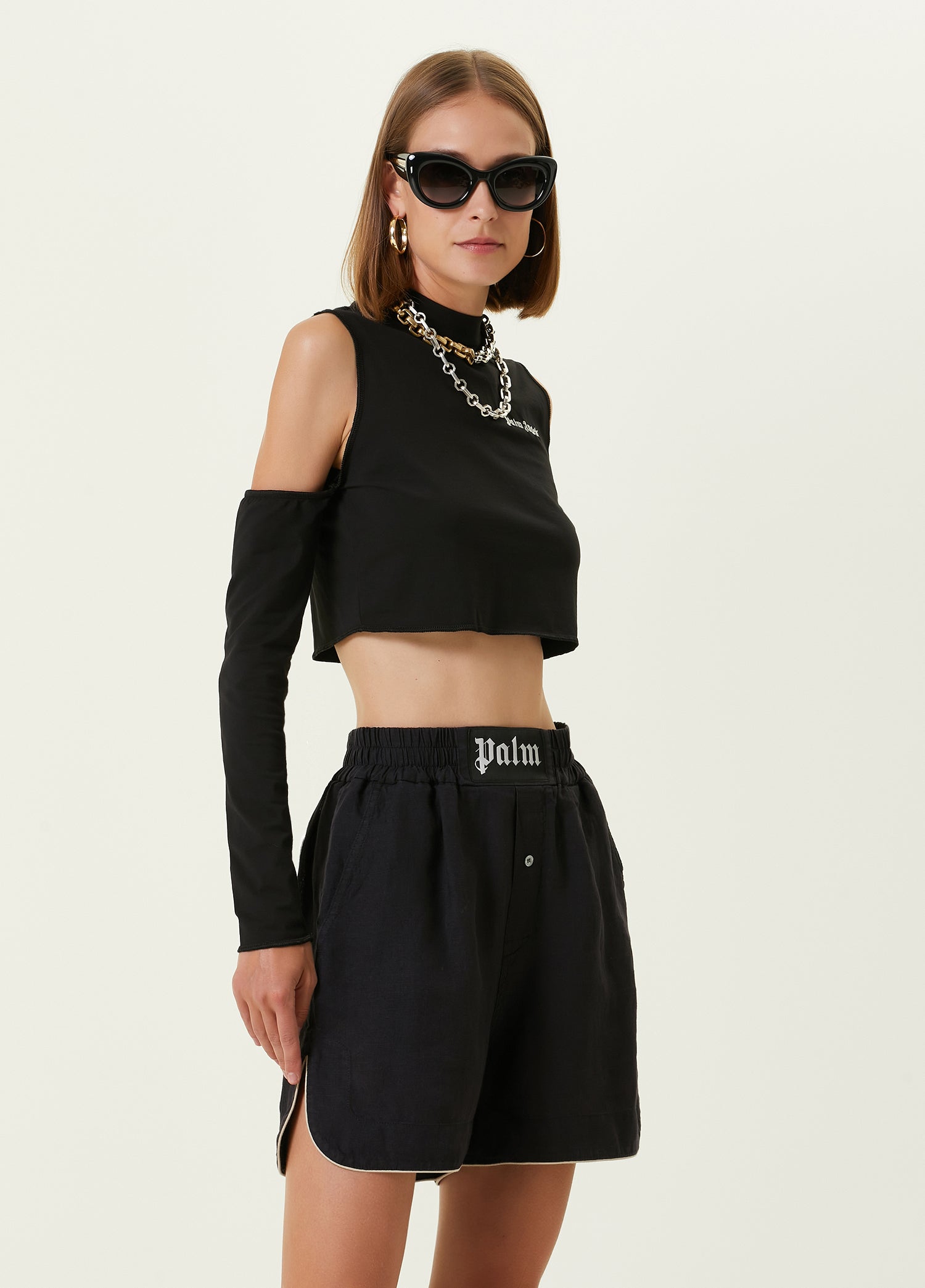 PALM ANGELS LOGO CUTOUT MOCKNECK TOP - BEYMEN