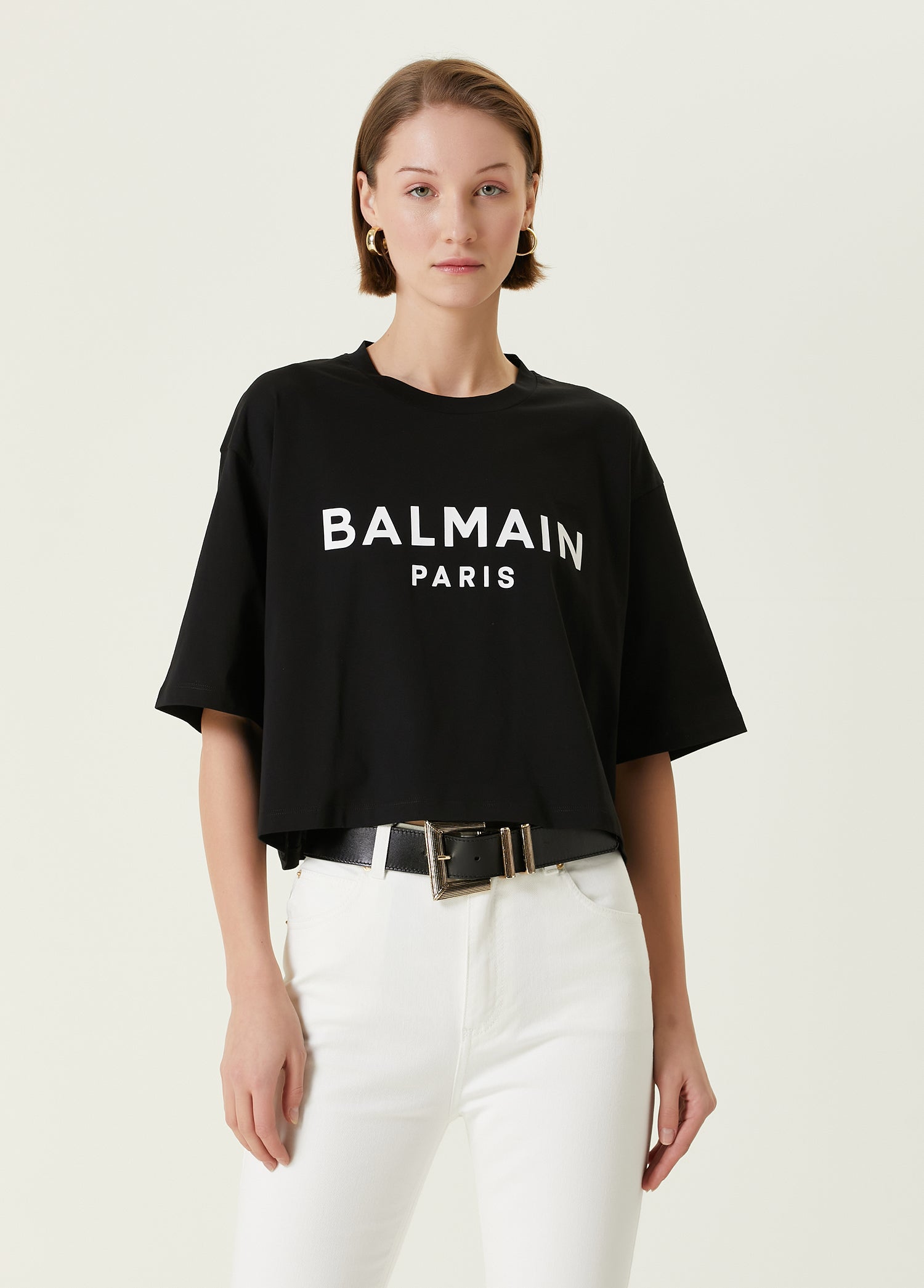 BALMAIN CROPPED PRINT T-SHIRT