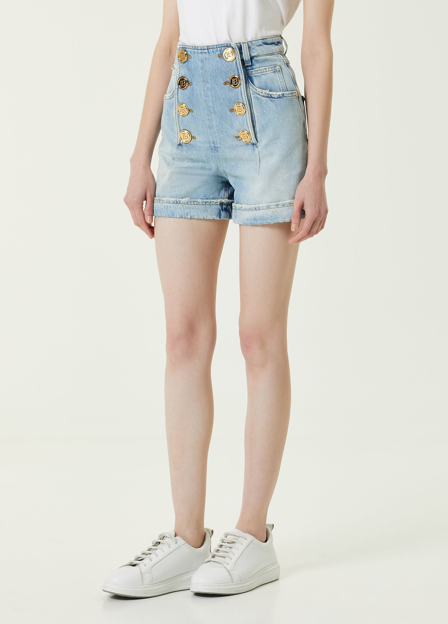 BALMAIN 8 BTN VINTAGE DENIM SHORT - BEYMEN