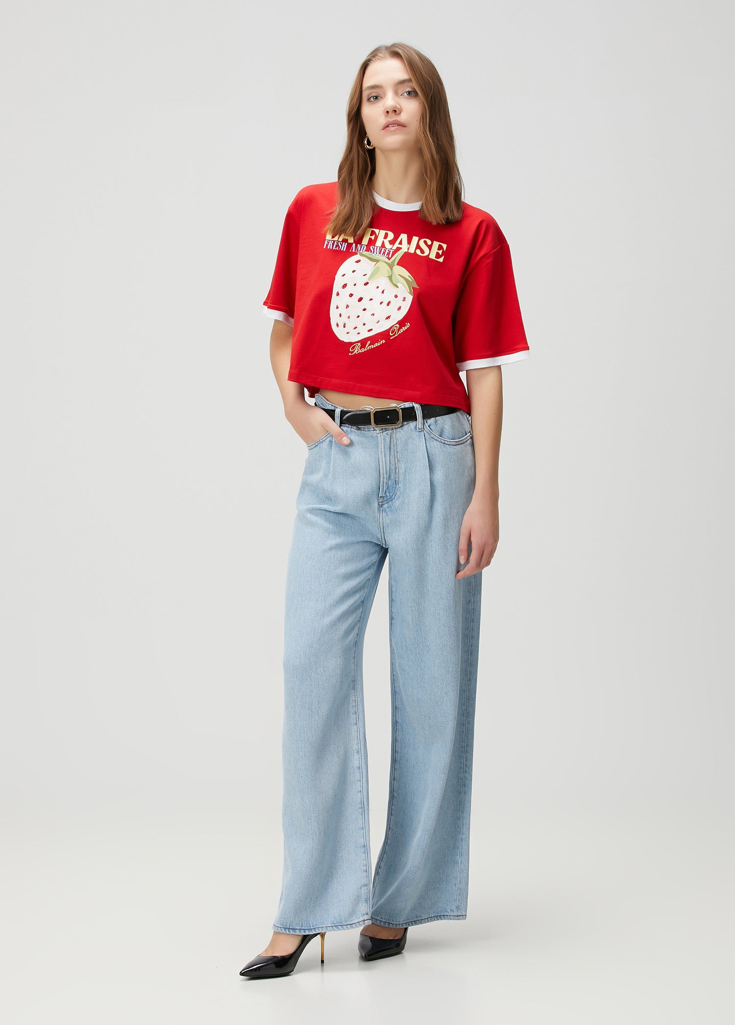 BALMAIN PRINT CROP T-SHIRT - BEYMEN