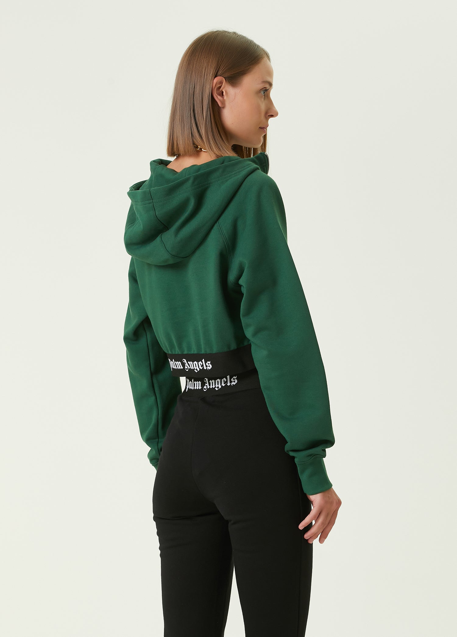 PALM ANGELS LOGO TAPE ZIPPED HOODY FOREST - BEYMEN